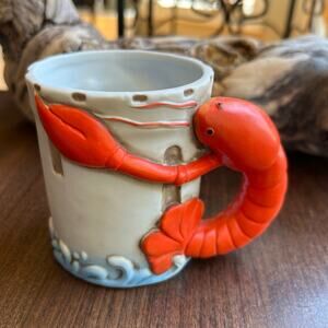 VINTAGE Nanco Lobster Crawdad Lighthouse Ocean Nautical Sand Castle Coffee Mug